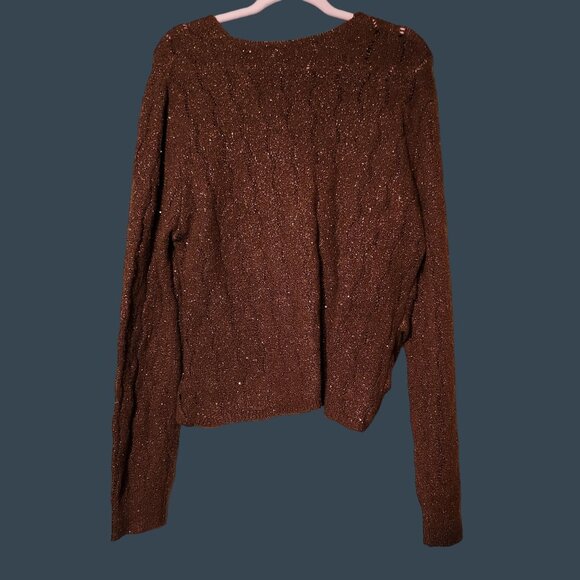 ASTR Brown V-Neck Wrap Sweater Vivid Bold Metallic Old Money Surplice Sweater XL - Picture 4 of 5